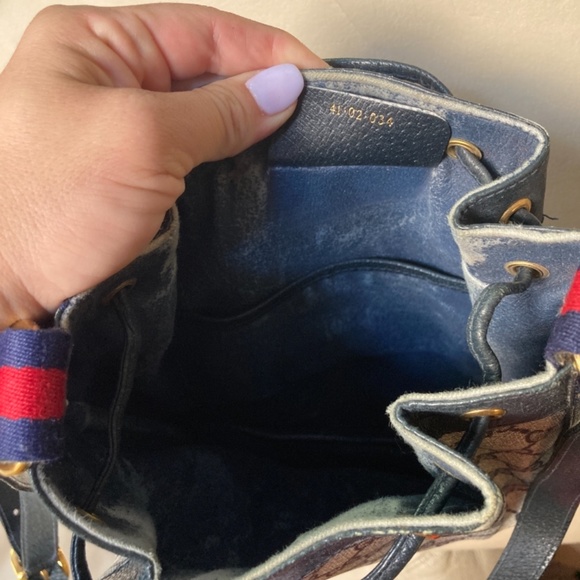 Vintage GUCCI Drawstring Bag 41-02-034 Satchel Blue Guccissima Canvas Leather - Picture 2 of 3